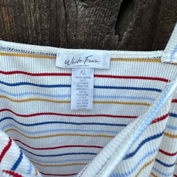 White Fawn Striped Tank Top White Yellow Blue Red Ribbed Shirt - Picture 4 of 6